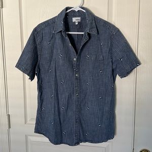 Sonoma -Large- denim blue button front shirt with bomb pop print